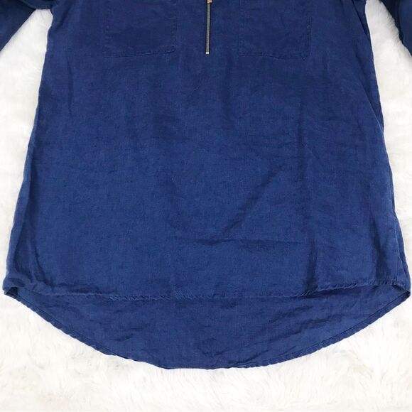 ELLEN‎ TRACY 100% Linen Navy Blue Tunic Top Roll Tab Sleeve V-Neck Size Medium - Picture 8 of 11